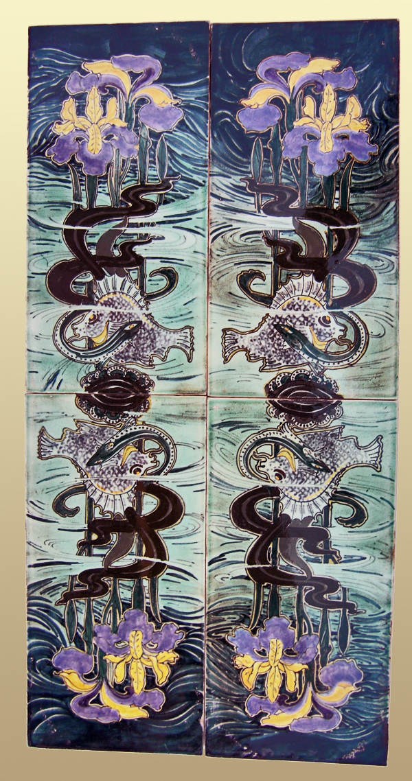 Nr.: 141, Already sold : decorative pottery made by Rozenburg,  Description: 13 pieces Plateel tiles, Height 28 cm width 14 cm, period: Year 1896, Decorator : unknown , 