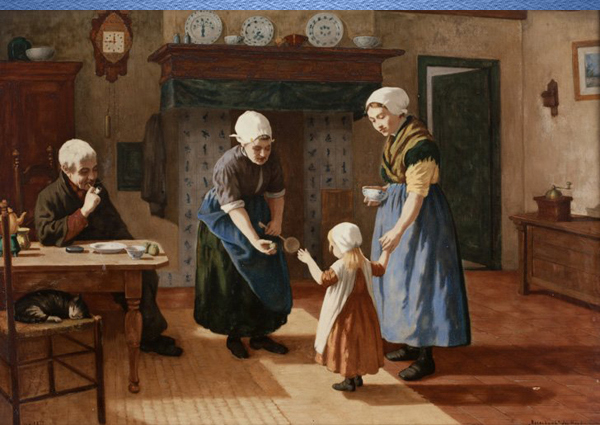 Nr.: 283, Already sold : a tile made by Rozenburg, Description: Rozenburg tile, Height 43 cm, Width 64 cm, period: Year 1905 Decorator: Th. Coesel, Decor: grandmothers darling