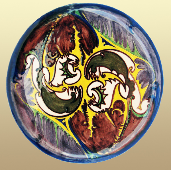 Nr.: 32, Already sold : decorative pottery made by Ram Arnhem, Description: colenbrander Plateel Wall plate, DEcor: Proef,  Diameter 27 cm , period: Year 1924, Decorator : unknown, 