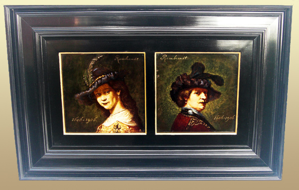 Nr.: 9, Already sold : decorative pottery made by Rozenburg , Description: 2 tiles Plateel Tableau, Height 33 cm width 49 cm, period: Year 1906, Decorator : J.W. van Rossum, 