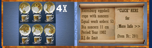 Nr.: 291, On offer decorative pottery of Rozenburg,  Description: (eggshell) 6 cups with saucers 