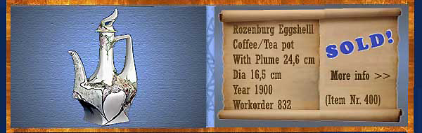 Nr.: 400, On offer decorative pottery of Rozenburg,  Description: (eggshell) coffe/tea pot 