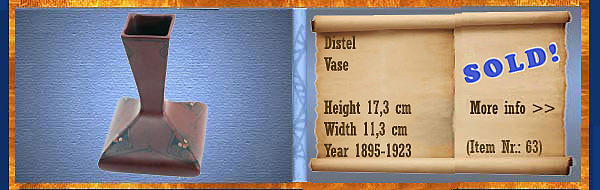 Nr.: 63, On offer decorative pottery of Distel, Description: Plateel Vase, Height 17,3 cm Width 11,3 cm, Period: Year 1895-1923, Decorator : Unknown, 