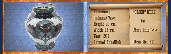 Nr.: 81, On offer decorative pottery of Rozenburg	, Description: (juliana) Plateel Vase, Height 29 cm Width 25 cm, Period: Year 1911, Decorator : Samuel Schellink, 